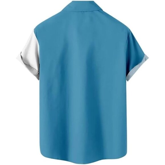 ❤️Men Blue Print Short Sleeve Regular Hawaiian Casual  Button Down Beach Shirts - Picture 8 of 8